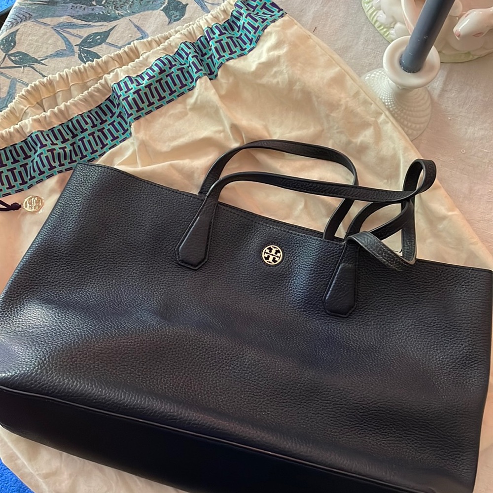 Tory Burch Leather Tote Navy Blue